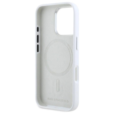 Dėklas Karl Lagerfeld Silicone Shadow Metal Initial MagSafe iPhone 16 Pro - Baltas 6 Dėklas Karl Lagerfeld Silicone Shadow Metal Initial MagSafe iPhone 16 Pro - Baltas 6