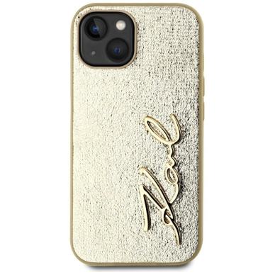 iPhone 15 Karl Lagerfeld Wrinkled Metal Signature dėklas - auksinis 2
