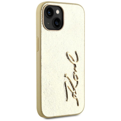 iPhone 15 Karl Lagerfeld Wrinkled Metal Signature dėklas - auksinis 3