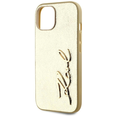 iPhone 15 Karl Lagerfeld Wrinkled Metal Signature dėklas - auksinis 5