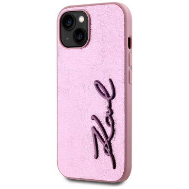 iPhone 15 Karl Lagerfeld Wrinkled Metal Signature dėklas - rožinis 1