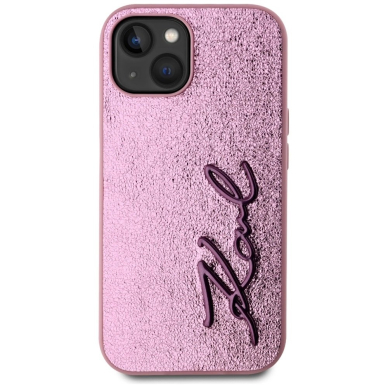 iPhone 15 Karl Lagerfeld Wrinkled Metal Signature dėklas - rožinis 2