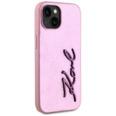 iPhone 15 Karl Lagerfeld Wrinkled Metal Signature dėklas - rožinis 3
