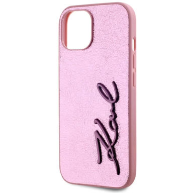 iPhone 15 Karl Lagerfeld Wrinkled Metal Signature dėklas - rožinis 5