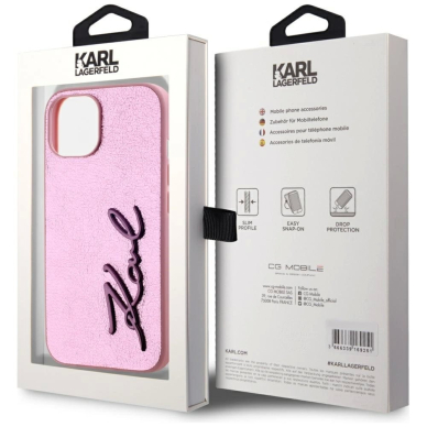 iPhone 15 Karl Lagerfeld Wrinkled Metal Signature dėklas - rožinis 7