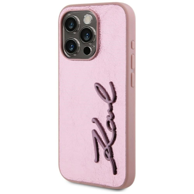 iPhone 15 Pro Max Karl Lagerfeld Wrinkled Metal Signature dėklas - rožinis 1