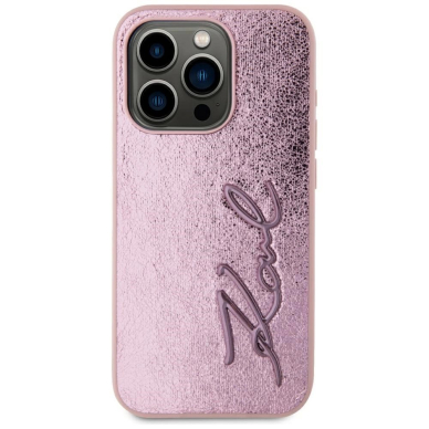 iPhone 15 Pro Max Karl Lagerfeld Wrinkled Metal Signature dėklas - rožinis 2