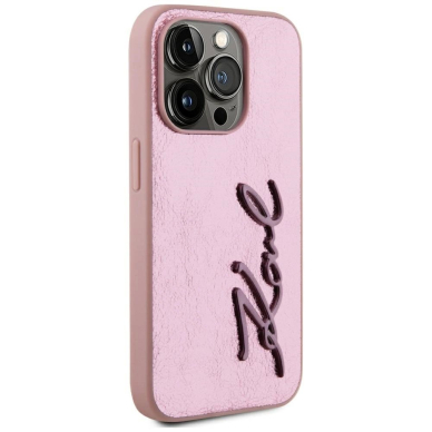 iPhone 15 Pro Max Karl Lagerfeld Wrinkled Metal Signature dėklas - rožinis 3