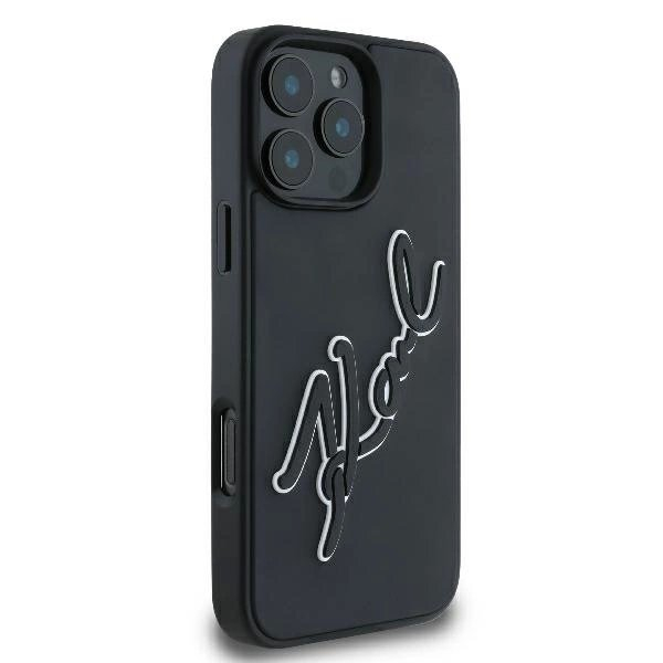 Dėklas Karl Lagerfeld 3D Rubber Bicolor Signature iPhone 16 Pro - Juodas 3 Dėklas Karl Lagerfeld 3D Rubber Bicolor Signature iPhone 16 Pro - Juodas 3