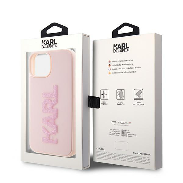 Orginalus dėklas Karl Lagerfeld 3D Rubber Glitter Logo case skirta iPhone 15 - rožinis 7 Orginalus dėklas Karl Lagerfeld 3D Rubber Glitter Logo case skirta iPhone 15 - rožinis 7