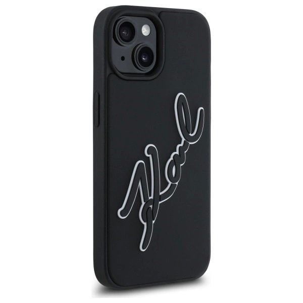 iPhone 15 Karl Lagerfeld 3D Rubber Signature dėklas - juodas 3