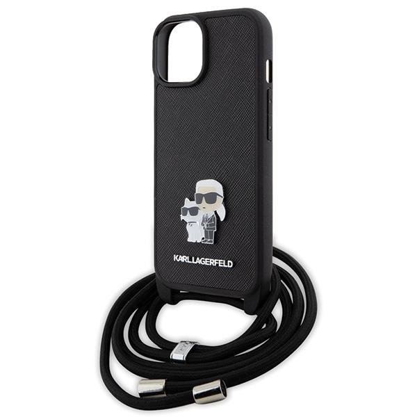 Karl Lagerfeld Crossbody Saffiano Metal Pin Karl & Choupette case for iPhone 15 - black 4 Karl Lagerfeld Crossbody Saffiano Metal Pin Karl & Choupette case for iPhone 15 - black 4