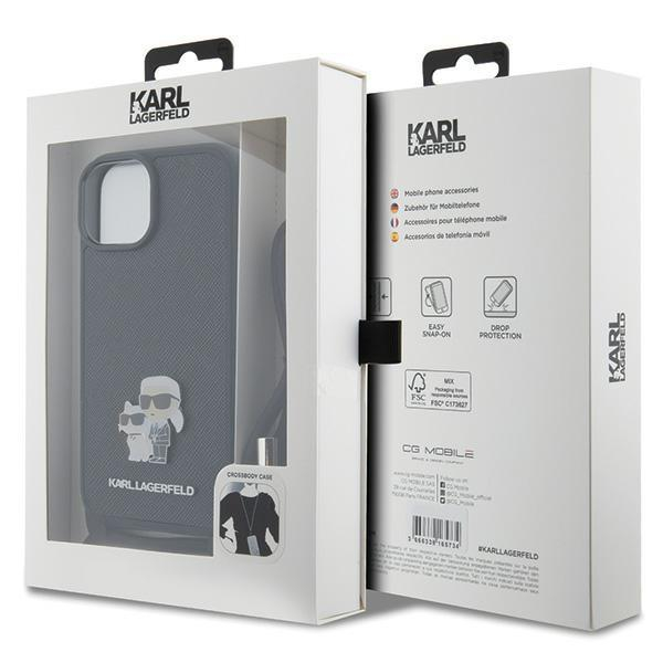 Karl Lagerfeld Crossbody Saffiano Metal Pin Karl & Choupette case for iPhone 15 - black 6 Karl Lagerfeld Crossbody Saffiano Metal Pin Karl & Choupette case for iPhone 15 - black 6
