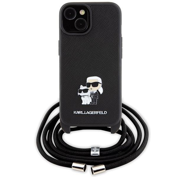 Karl Lagerfeld Crossbody Saffiano Metal Pin Karl & Choupette case for iPhone 15 Plus - black 1 Karl Lagerfeld Crossbody Saffiano Metal Pin Karl & Choupette case for iPhone 15 Plus - black 1