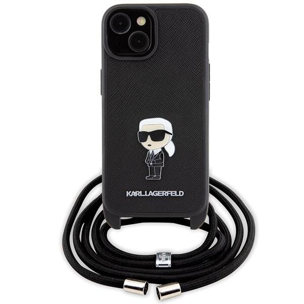 Karl Lagerfeld Crossbody Saffiano Monogram Metal Pin Karl & Choupette Case for iPhone 15 - Black 1 Karl Lagerfeld Crossbody Saffiano Monogram Metal Pin Karl & Choupette Case for iPhone 15 - Black 1