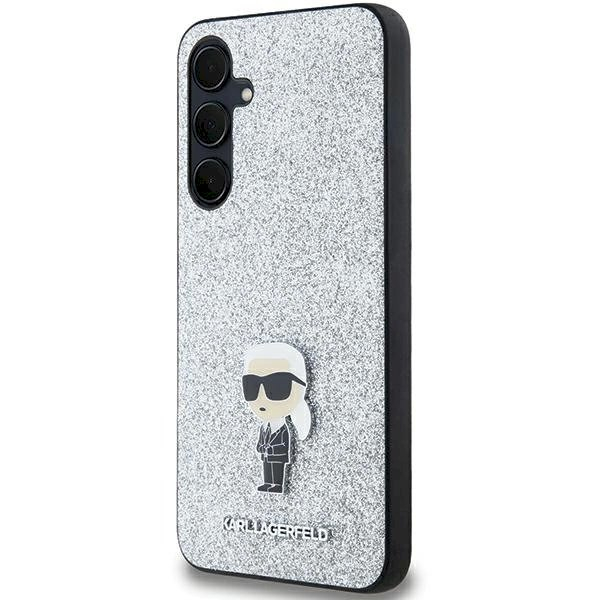 Karl Lagerfeld Fixed Glitter Ikonik Logo Metal Pin dėklas Samsung Galaxy A35 - silver 1 Karl Lagerfeld Fixed Glitter Ikonik Logo Metal Pin dėklas Samsung Galaxy A35 - silver 1