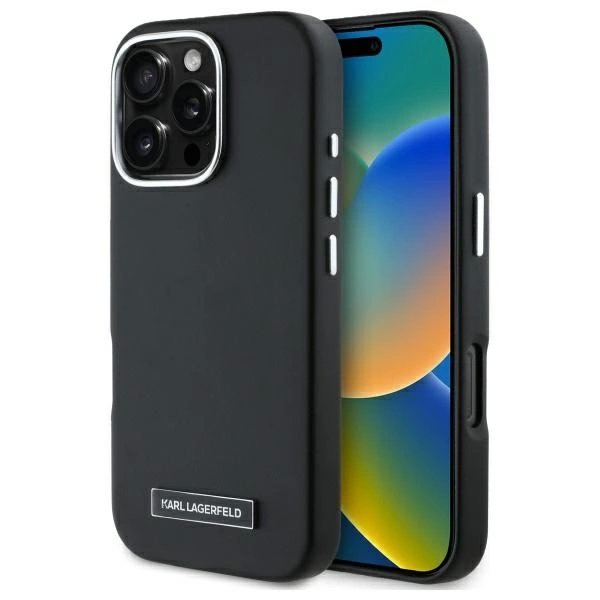 iPhone 16 Pro – Karl Lagerfeld FW Metal Plate MagSafe dėklas - Juodas