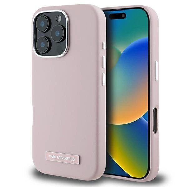 Dėklas Karl Lagerfeld FW Metal Plate MagSafe iPhone 16 Pro - Rožinis Dėklas Karl Lagerfeld FW Metal Plate MagSafe iPhone 16 Pro - Rožinis