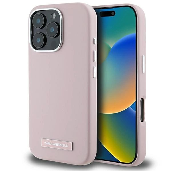 Dėklas Karl Lagerfeld FW Metal Plate MagSafe iPhone 16 Pro Max  - Rožinis Dėklas Karl Lagerfeld FW Metal Plate MagSafe iPhone 16 Pro Max  - Rožinis