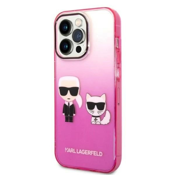 Karl Lagerfeld Gradient Ikonik Karl & Choupette iPhone 14 Pro 6.1" Dėklas - Rožinis 1 Karl Lagerfeld Gradient Ikonik Karl & Choupette iPhone 14 Pro 6.1" Dėklas - Rožinis 1