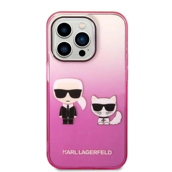 Karl Lagerfeld Gradient Ikonik Karl & Choupette iPhone 14 Pro 6.1&quot; Dėklas - Rožinis 2