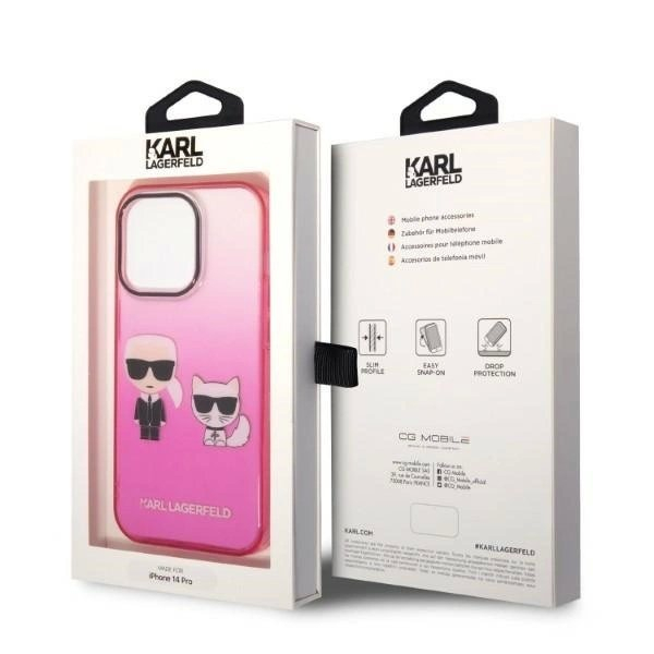 Karl Lagerfeld Gradient Ikonik Karl & Choupette iPhone 14 Pro 6.1&quot; Dėklas - Rožinis 7