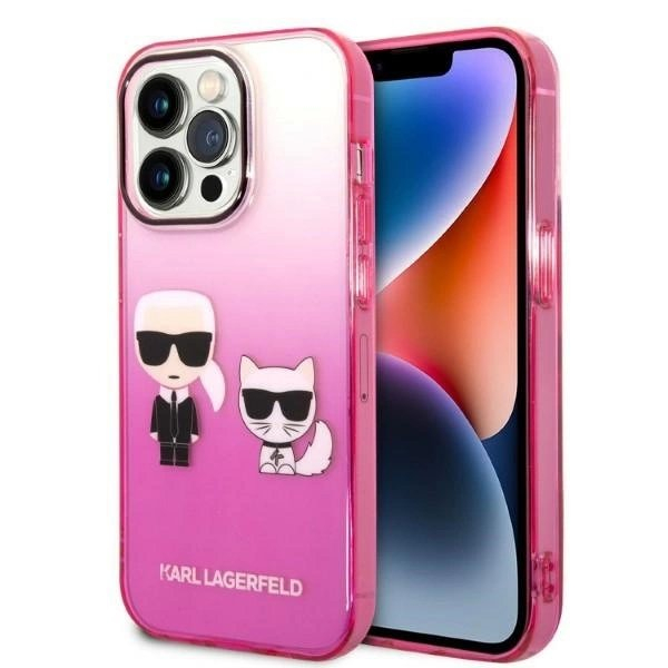 Karl Lagerfeld Gradient Ikonik Karl & Choupette iPhone 14 Pro 6.1&quot; Dėklas - Rožinis