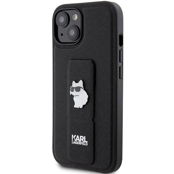 Karl Lagerfeld Gripstand Saffiano Choupette Pins Dėklas skirtas iPhone 15 - Juodas 1 Karl Lagerfeld Gripstand Saffiano Choupette Pins Dėklas skirtas iPhone 15 - Juodas 1