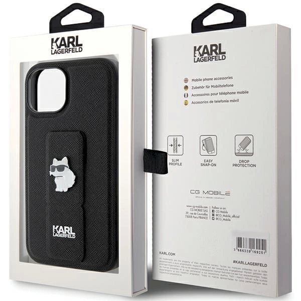 Karl Lagerfeld Gripstand Saffiano Choupette Pins Dėklas skirtas iPhone 15 - Juodas 7 Karl Lagerfeld Gripstand Saffiano Choupette Pins Dėklas skirtas iPhone 15 - Juodas 7