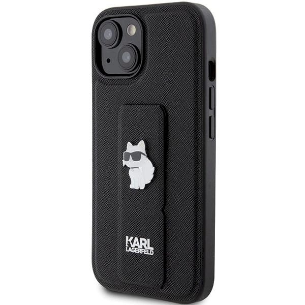 Karl Lagerfeld Gripstand Saffiano Choupette Pins Dėklas skirtas iPhone 15 Plus / 14 Plus - Juodas 1 Karl Lagerfeld Gripstand Saffiano Choupette Pins Dėklas skirtas iPhone 15 Plus / 14 Plus - Juodas 1