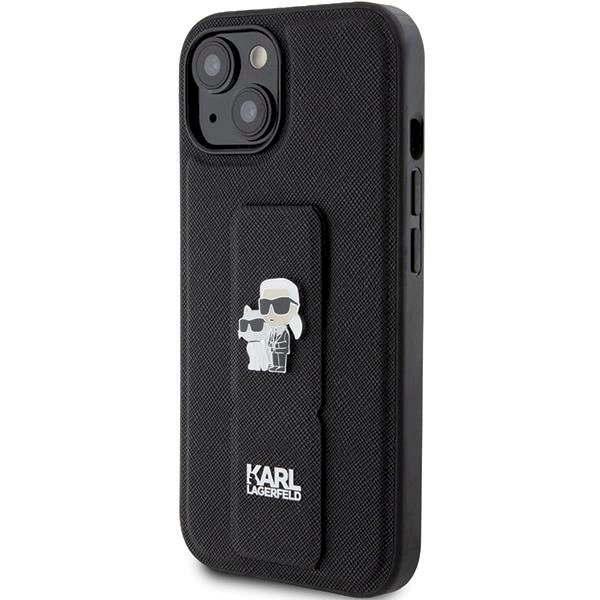 Karl Lagerfeld Gripstand Saffiano Karl&Choupette Pins Dėklas skirtas iPhone 15 - Juodas 1 Karl Lagerfeld Gripstand Saffiano Karl&Choupette Pins Dėklas skirtas iPhone 15 - Juodas 1