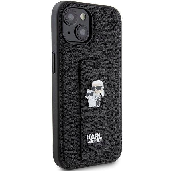 Karl Lagerfeld Gripstand Saffiano Karl&Choupette Pins Dėklas skirtas iPhone 15 - Juodas 3 Karl Lagerfeld Gripstand Saffiano Karl&Choupette Pins Dėklas skirtas iPhone 15 - Juodas 3