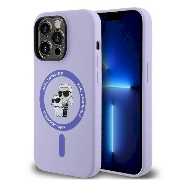 Karl Lagerfeld HC MagSafe Silicone Karl&Choupette Heads Ring Dėklas iPhone 14 Pro - violetinis Karl Lagerfeld HC MagSafe Silicone Karl&Choupette Heads Ring Dėklas iPhone 14 Pro - violetinis