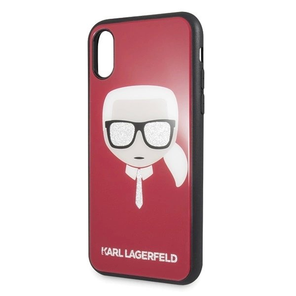 Karl Lagerfeld Iconic Glitter Karl`s Head iPhone X / Xs Dėklas - Raudonas 2