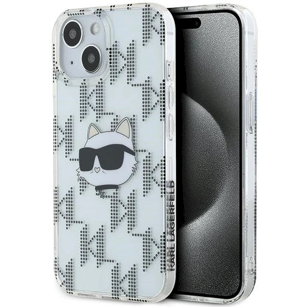Karl Lagerfeld IML Choupette Head  Monogram dėklas iPhone 15 / 14 / 13 - Permatomas Karl Lagerfeld IML Choupette Head  Monogram dėklas iPhone 15 / 14 / 13 - Permatomas