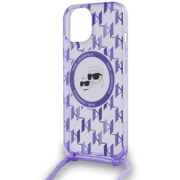 Dėklas Karl Lagerfeld IML Crossbody Monogram Karl  Choupette Head MagSafe  iPhone 15 / 14 / 13 - Violetinis 4 Dėklas Karl Lagerfeld IML Crossbody Monogram Karl  Choupette Head MagSafe  iPhone 15 / 14 / 13 - Violetinis 4