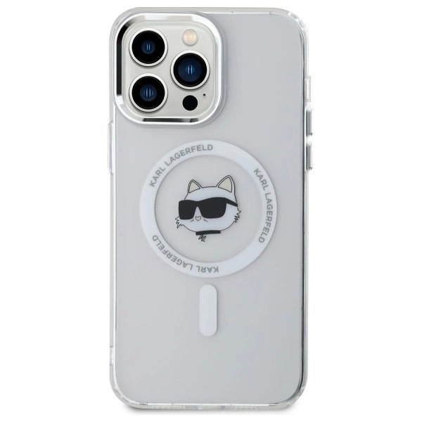 iPhone 14 Pro Max Karl Lagerfeld IML Metal Choupette Head MagSafe dėklas - baltas 2