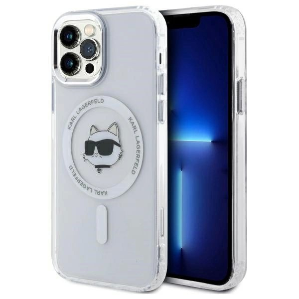 iPhone 12 Karl Lagerfeld IML Metal Choupette Head MagSafe dėklas - baltas iPhone 12 Karl Lagerfeld IML Metal Choupette Head MagSafe dėklas - baltas
