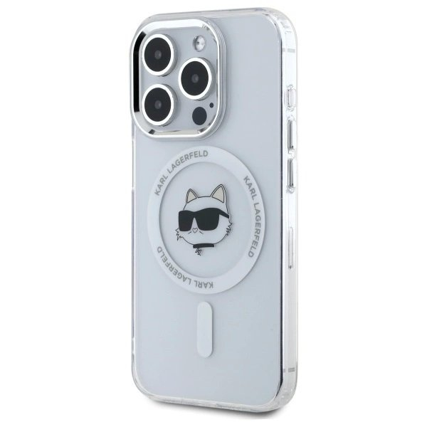 iPhone 15 Pro Karl Lagerfeld IML Metal Choupette Head MagSafe dėklas - baltas 1