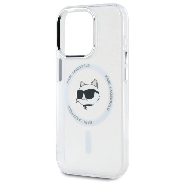 iPhone 15 Pro Karl Lagerfeld IML Metal Choupette Head MagSafe dėklas - baltas 5