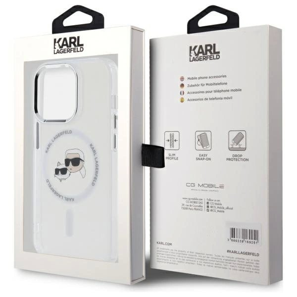 iPhone 14 Pro Max – Karl Lagerfeld IML Metal Karl & Choupette Head MagSafe dėklas - Baltas 7