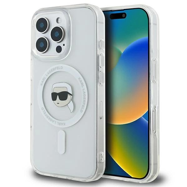 Dėklas Karl Lagerfeld IML Metal Karl Head MagSafe iPhone 16 Pro - Baltas Dėklas Karl Lagerfeld IML Metal Karl Head MagSafe iPhone 16 Pro - Baltas