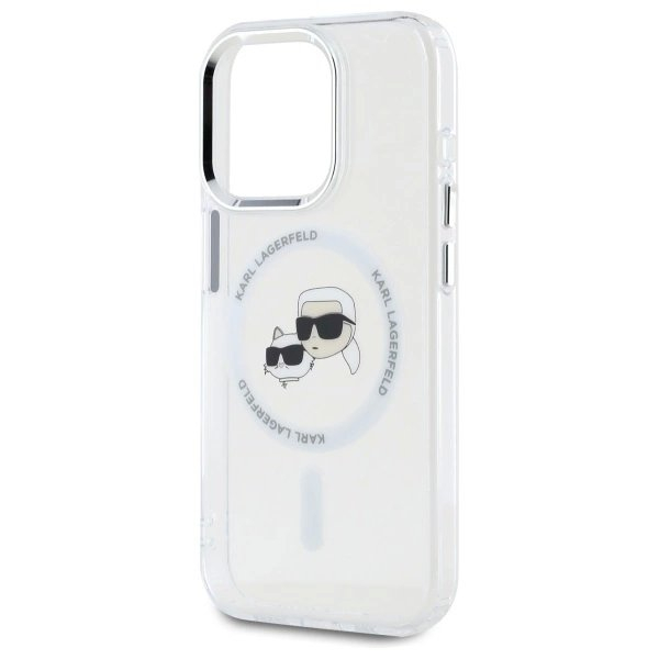 iPhone 15 Pro Max Karl Lagerfeld IML Metal Karl&Choupette Head MagSafe dėklas - baltas 5