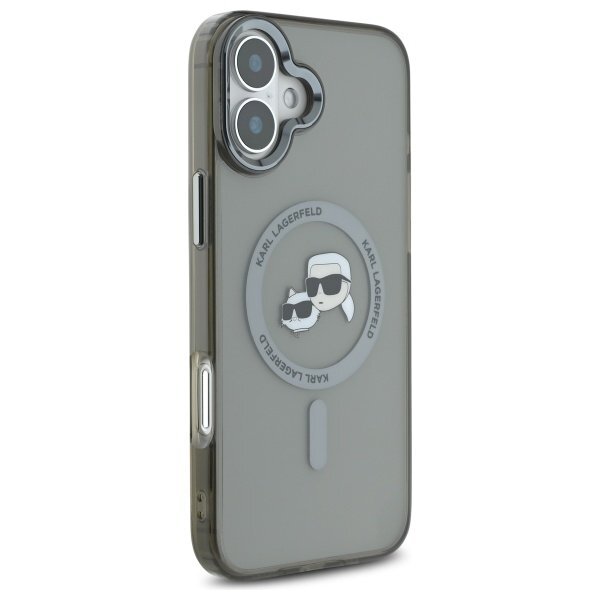 iPhone 16 Karl Lagerfeld IML Metal Karl & Choupette Head MagSafe dėklas – juodas 3