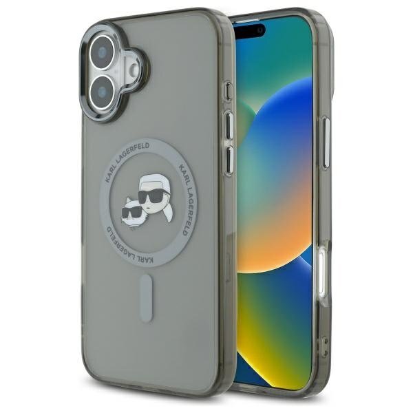 iPhone 16 Karl Lagerfeld IML Metal Karl & Choupette Head MagSafe dėklas – juodas iPhone 16 Karl Lagerfeld IML Metal Karl & Choupette Head MagSafe dėklas – juodas
