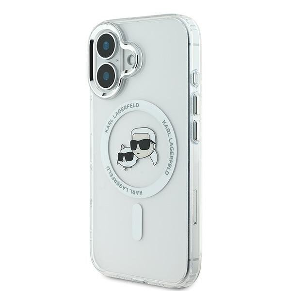 iPhone 16 Plus Karl Lagerfeld IML Metal Karl & Choupette Head MagSafe dėklas – baltas 1