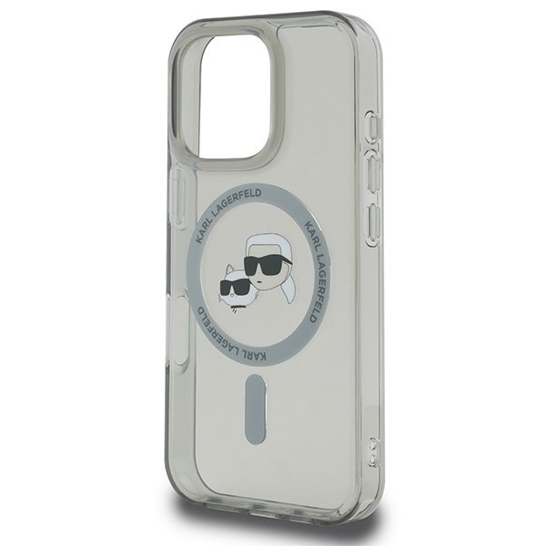 iPhone 16 Pro Max Karl Lagerfeld IML Metal Karl & Choupette Head MagSafe dėklas – juodas 5