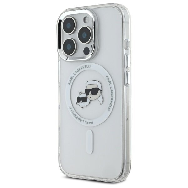 iPhone 16 Pro Max Karl Lagerfeld IML Metal Karl & Choupette Head MagSafe dėklas – baltas 1
