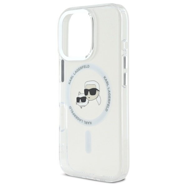 iPhone 16 Pro Karl Lagerfeld IML Metal Karl & Choupette Head MagSafe dėklas – baltas 5