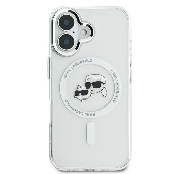 iPhone 16 Karl Lagerfeld IML Metal Karl & Choupette Head MagSafe dėklas – baltas 2
